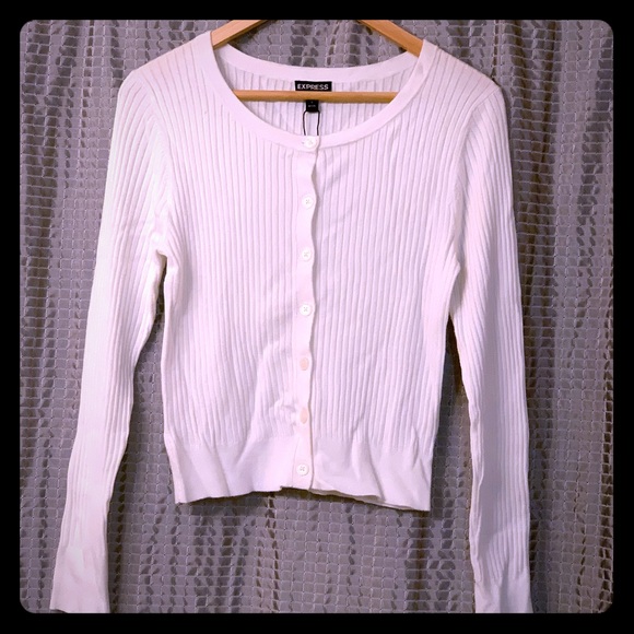 Express Sweaters - Express Petite Ribbed Crew Neck Cardigan